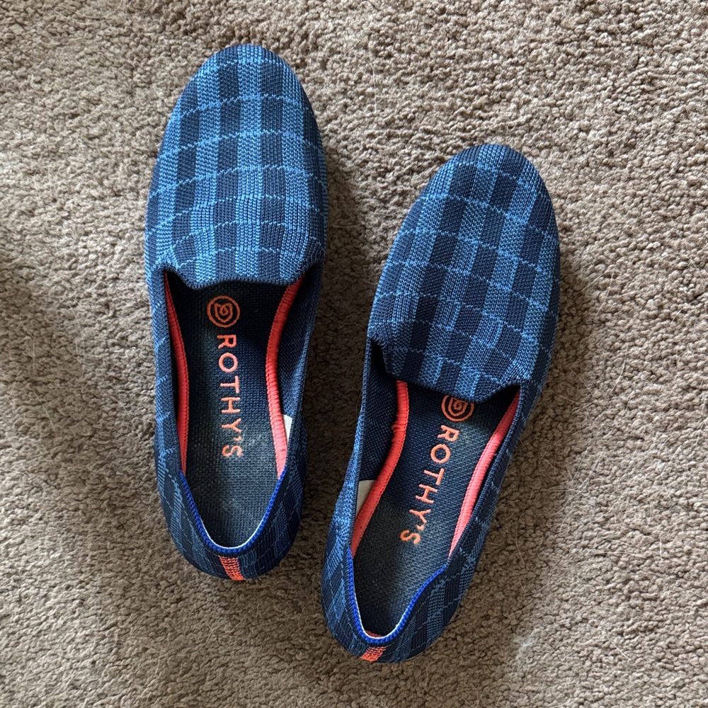 Rothy's W7 Blue Plaid Slip-On Loafers